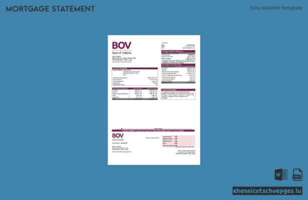 Libysche Bank von Valletta: Hypothekenabrechnung (Word- und PDF-Beispiel)